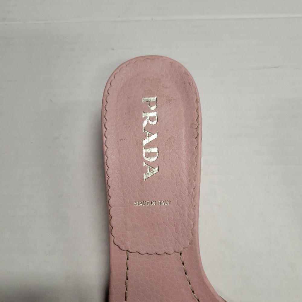 Vintage PRADA Daino Mule Shoes Baby Pink Low Heel Slide Sandals 37 - Picture 5 of 12